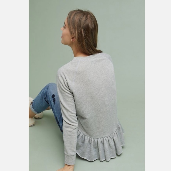 Anthropologie Light Grey French Terry Peplum Ruffle Sweatshirt SZ M - Picture 3 of 13